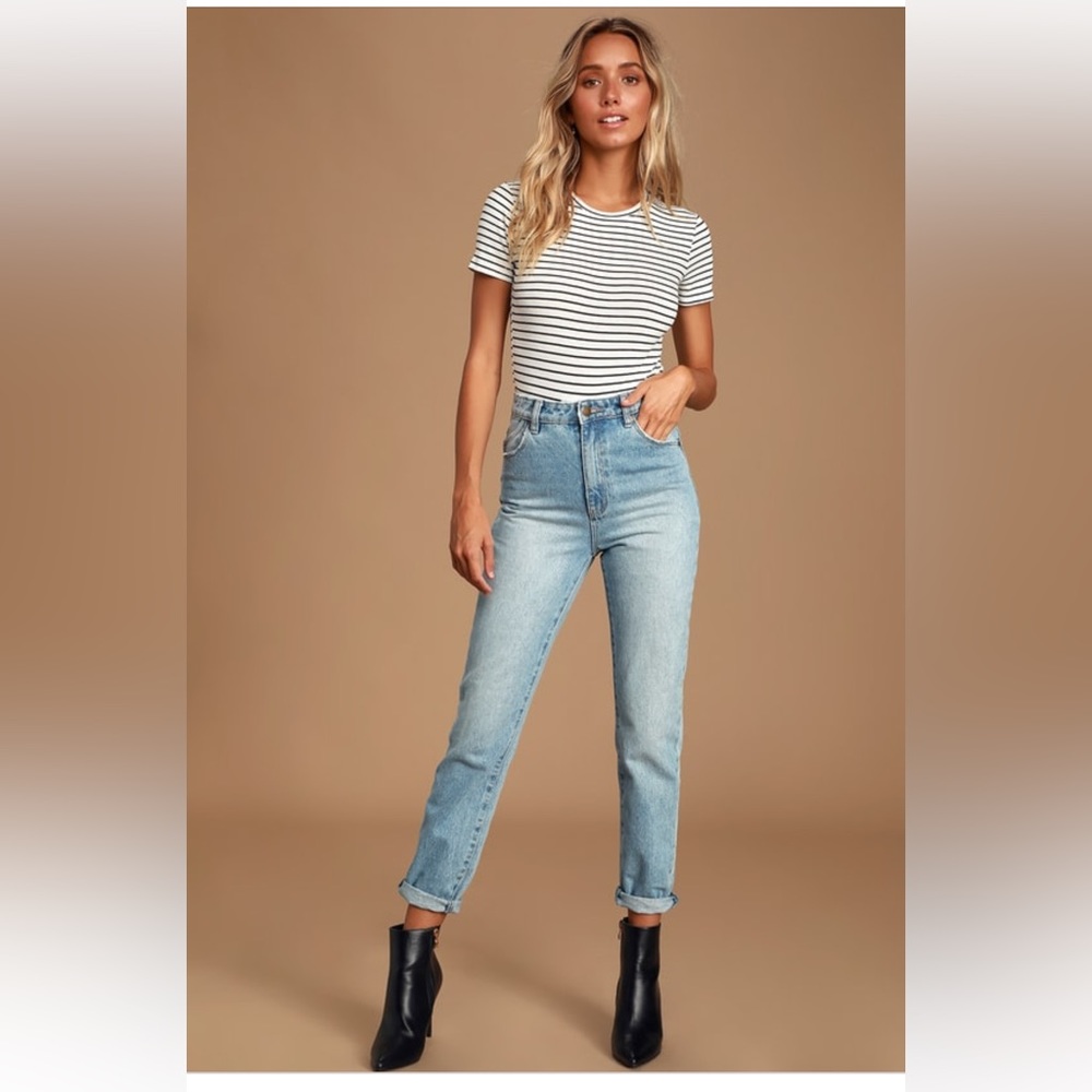 Lulu’s Kinship Black and White Striped Ribbed Bodysuit